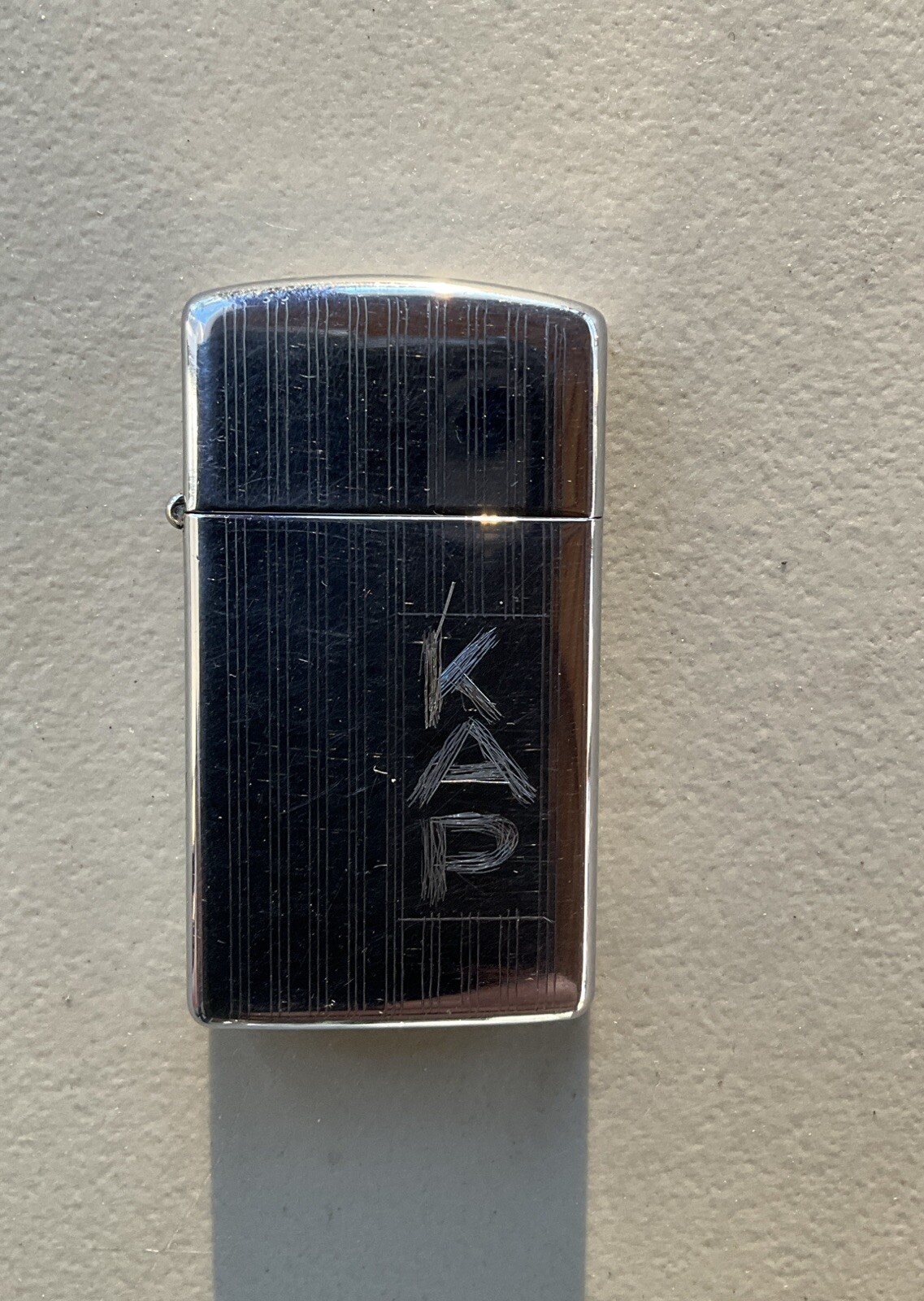 Vintage Zippo 1978 Silvertone Chrome Art Deco Stripe Monogrammed Great Spark