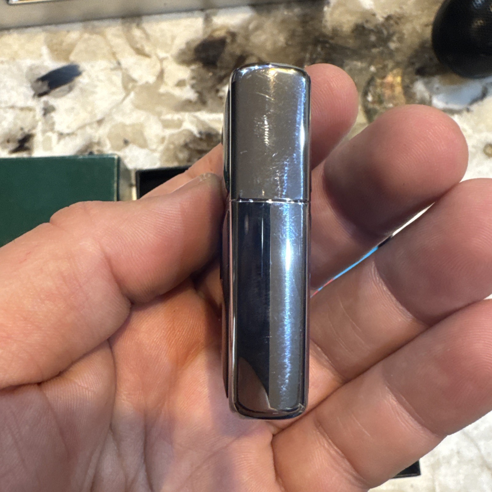 Vintage Ultralite Zippo 1988 Black Chrome Lighter w Flint & Fluid Gift Set
