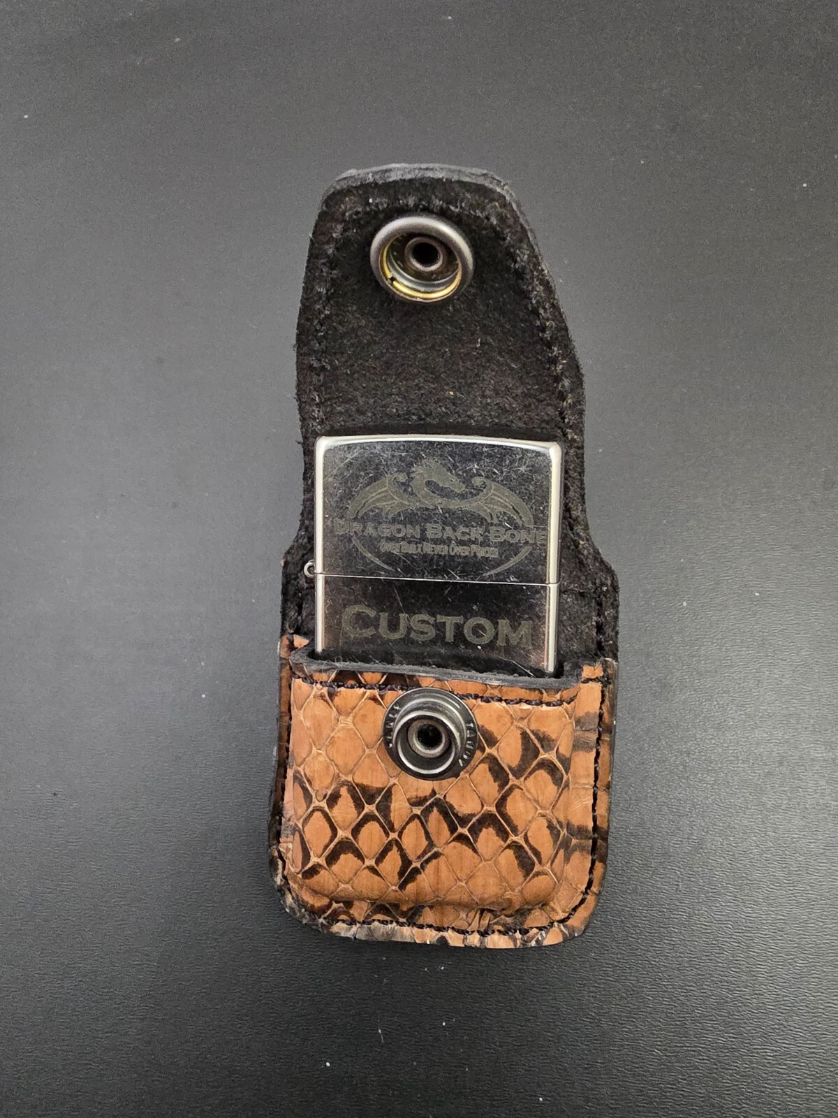Brown and Black Cobra snake skin ZIPPO lighter case Pouch holder handmade new