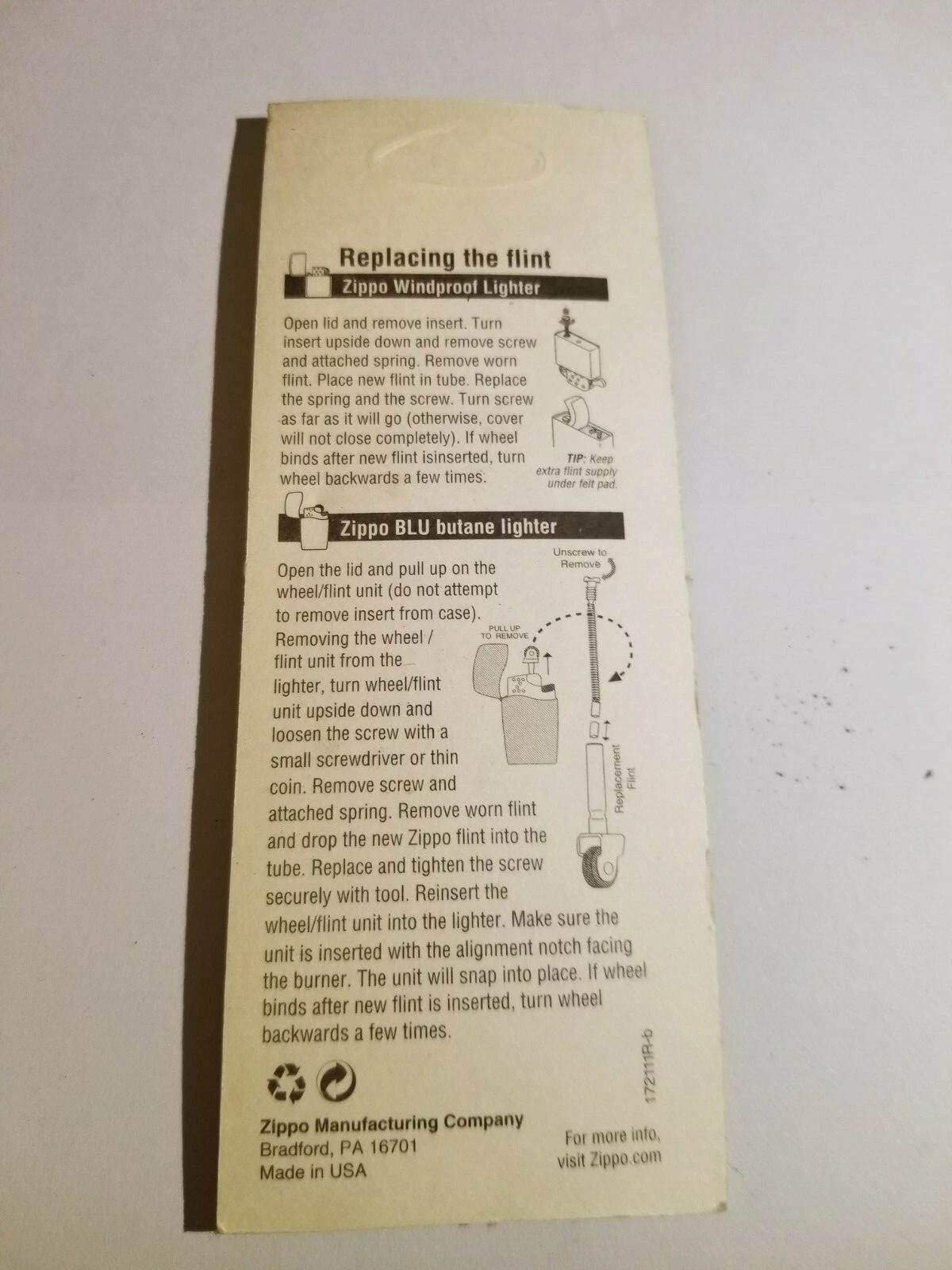 1 Genuine Zippo Flint Pack (6 Genuine Flints Per Pack) New in Sealed Pack