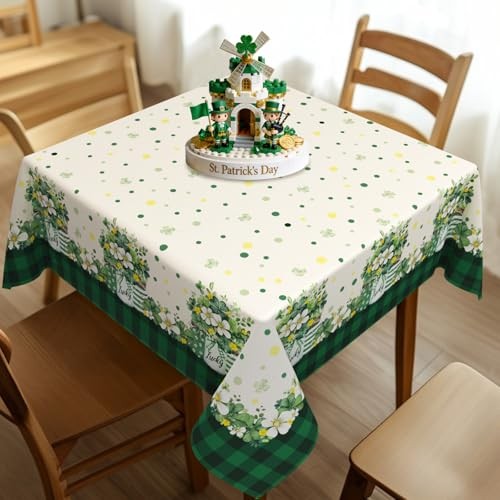 St. Patrick’s Day Tablecloth Waterproof Irish 60″ x 60″ (Square) Green-flowers