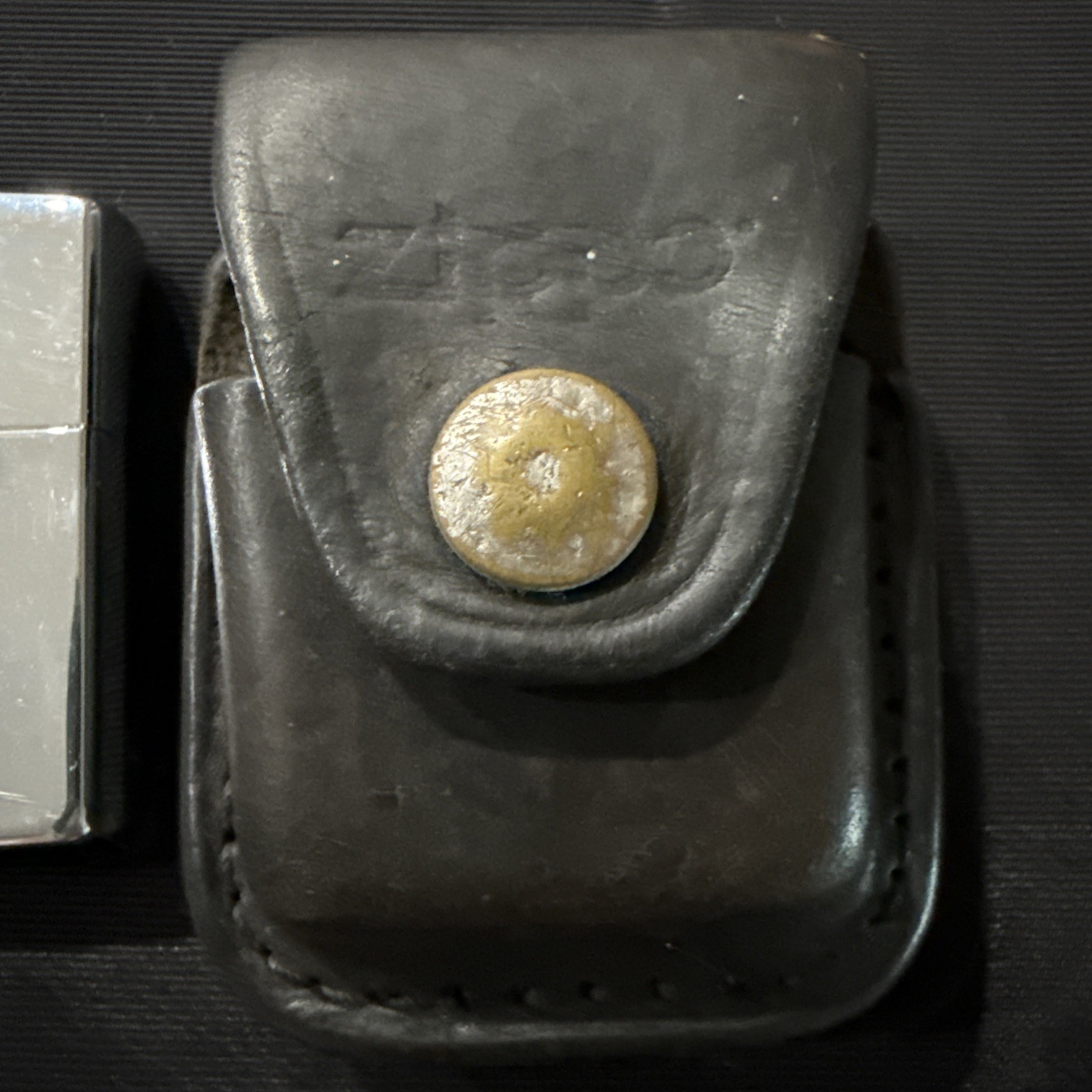 Vintage Chrome Zippo Lighter # E XII W/Leather Belt Clip Holder