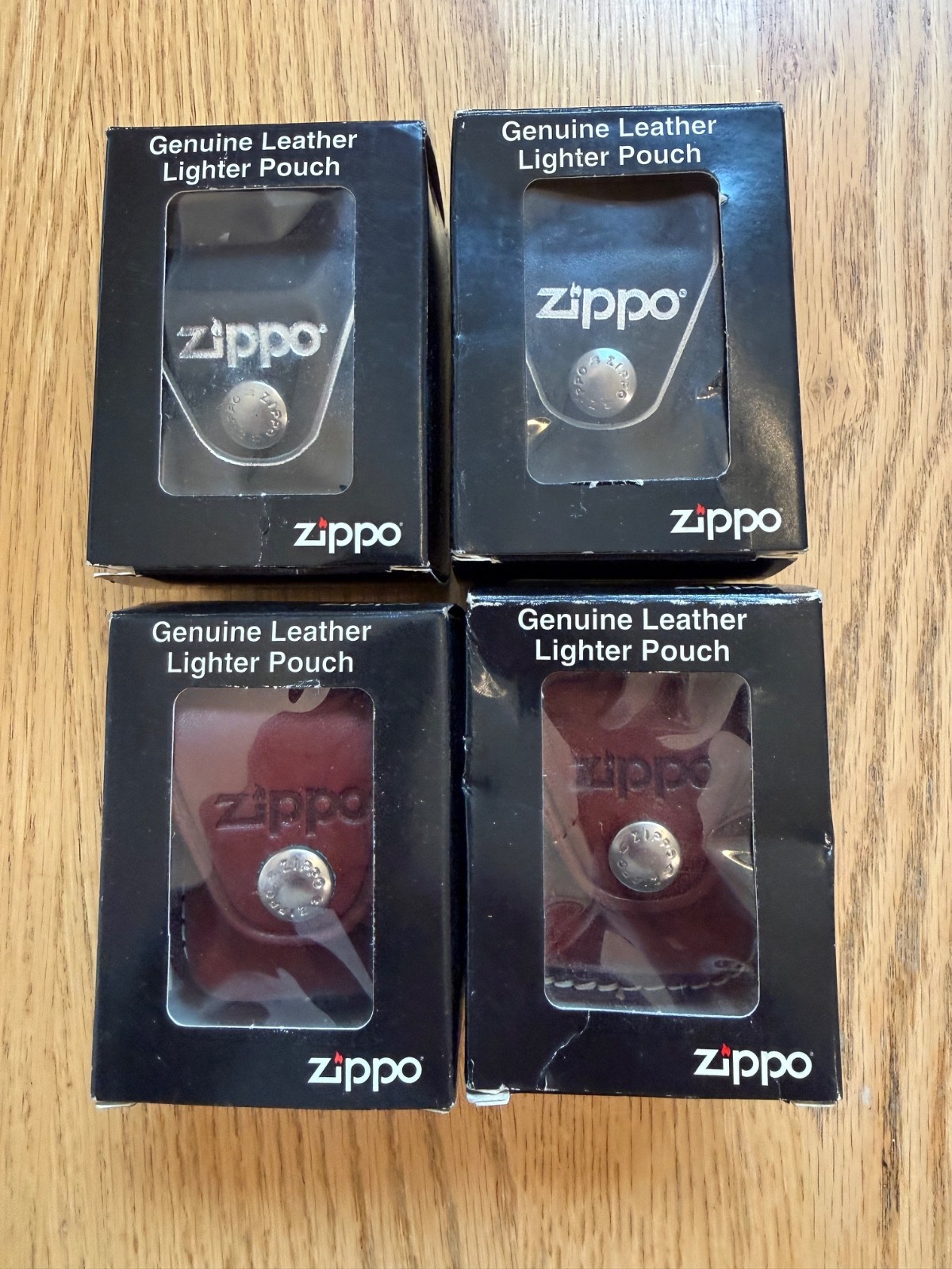 LOT OF 4 ZIPPO LIGHTER LEATHER POUCHES NEVER USED IN BOXES SMRT2