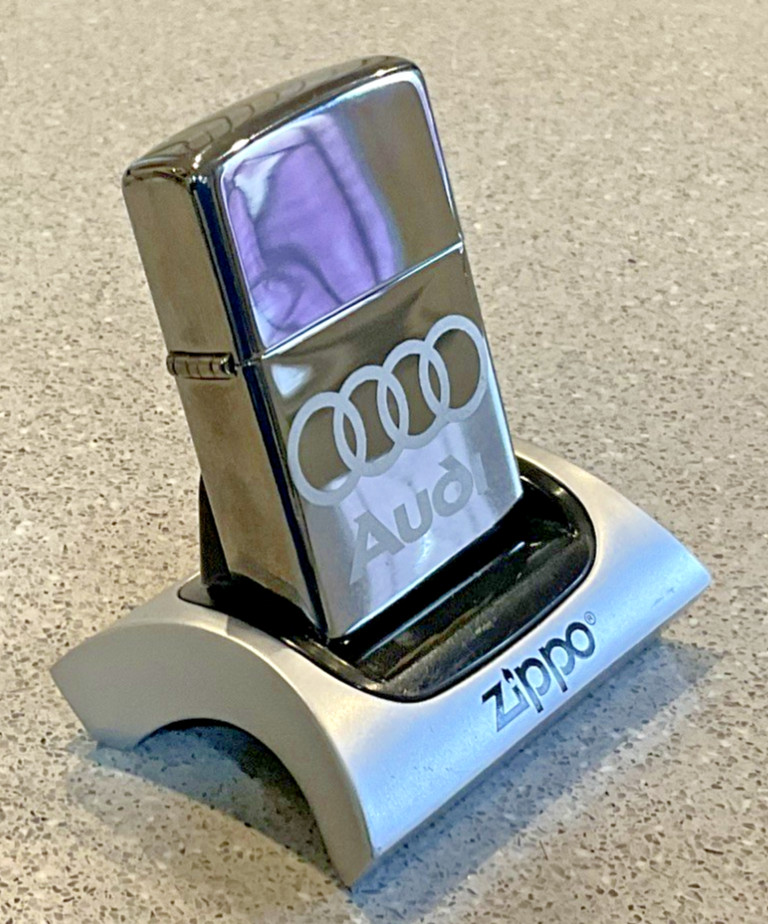 Genuine Brand New 2015 ZIPPO Lighter AMAZING ETCHED AUDI LOGO Black Ice Chrome