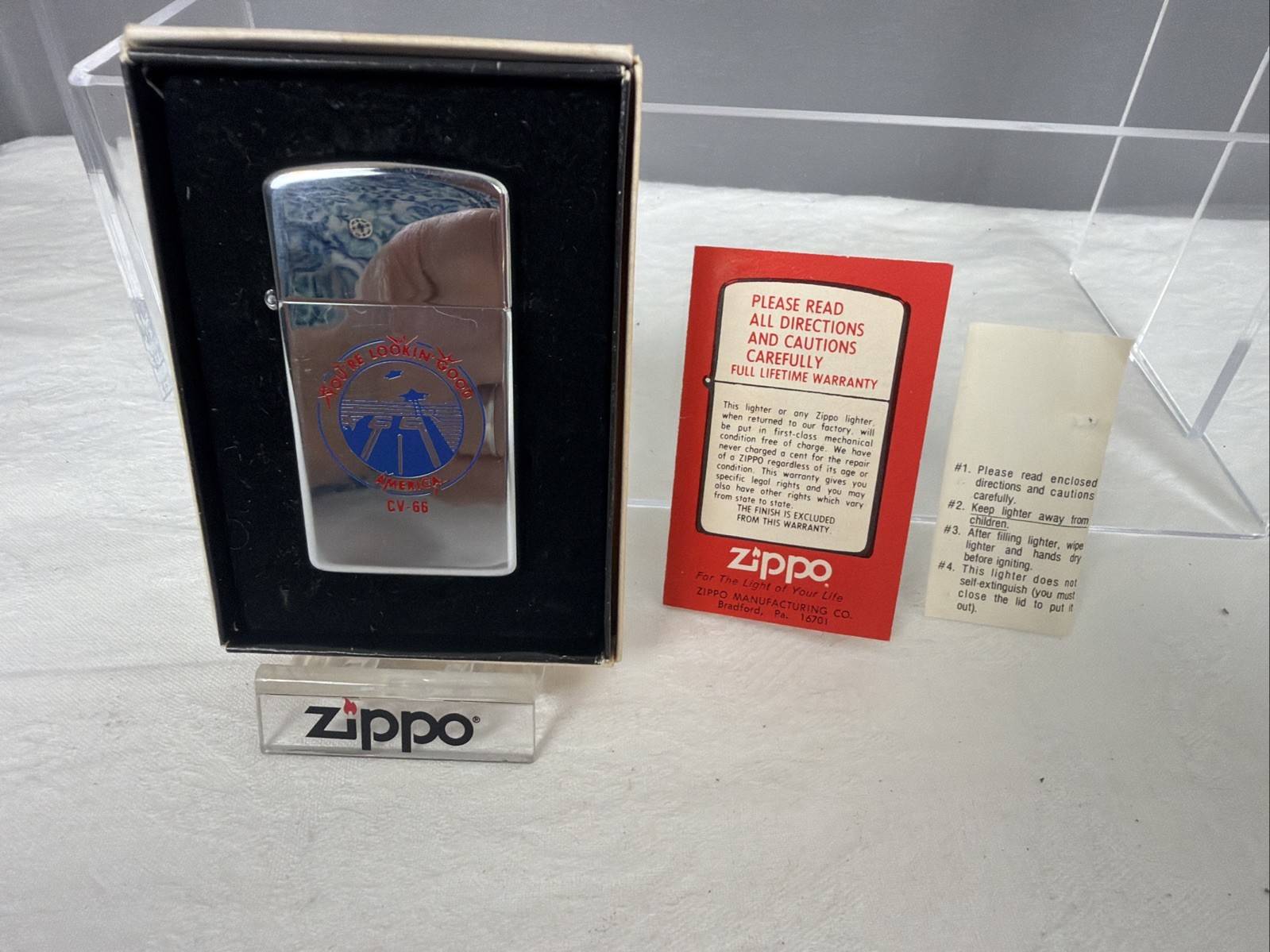 Zippo Lighter Military Ship USS CV-66 YOU’RE LOOKIN’ GOOD AMERICA NOS