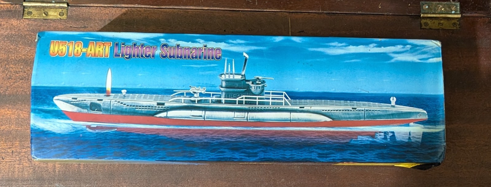Vintage Metal Submarine Lighter U-518 U-Boat WWII 12″ Red Silver Used Working