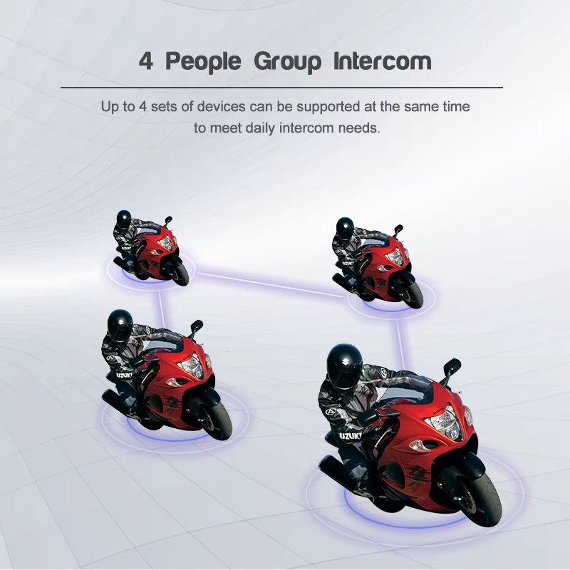 V4 PLUS Helmet Bluetooth Headset Intercom 2-4 Riders 1500M Full Duplex Intercomu