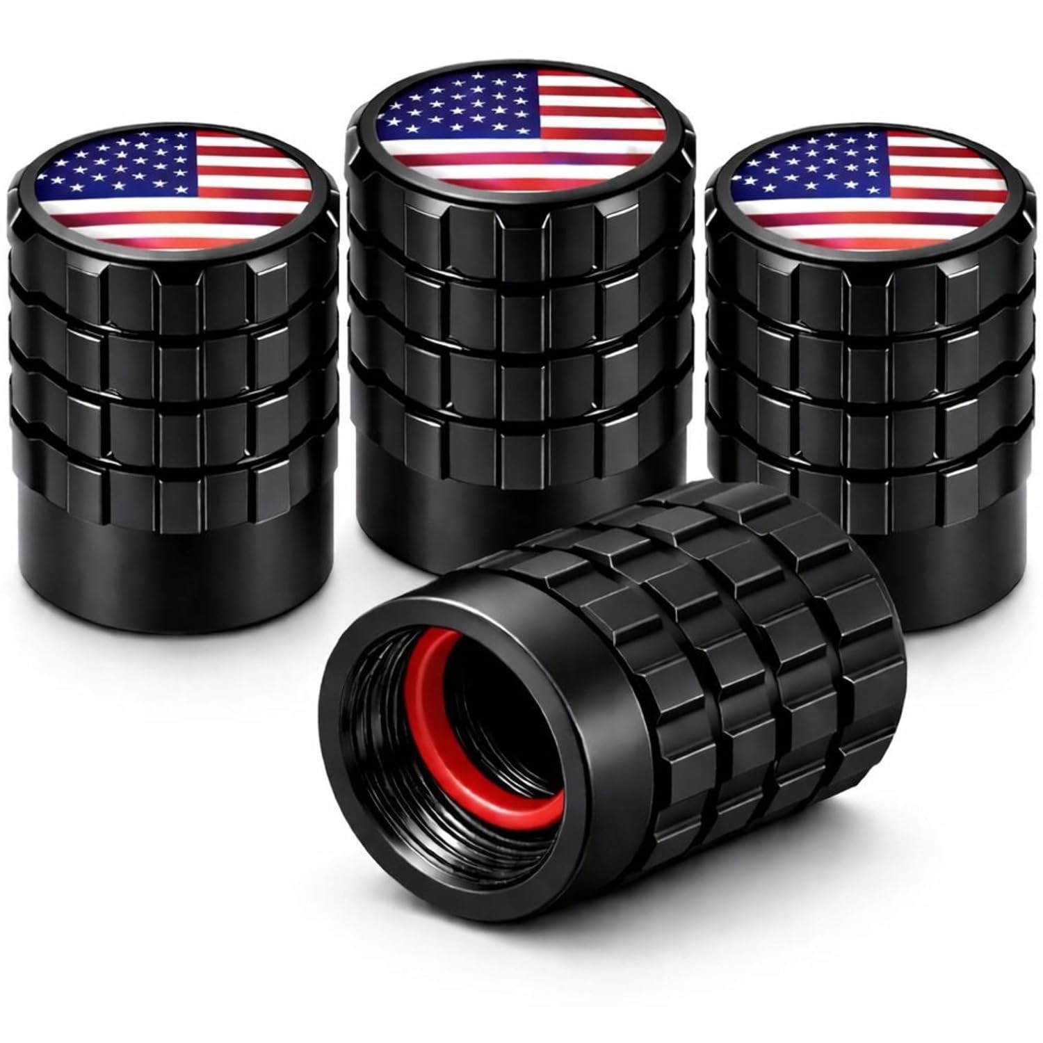 Leak Proof American Flag Anodized Valve Stem Caps with O-Ring Seal Valve Stem