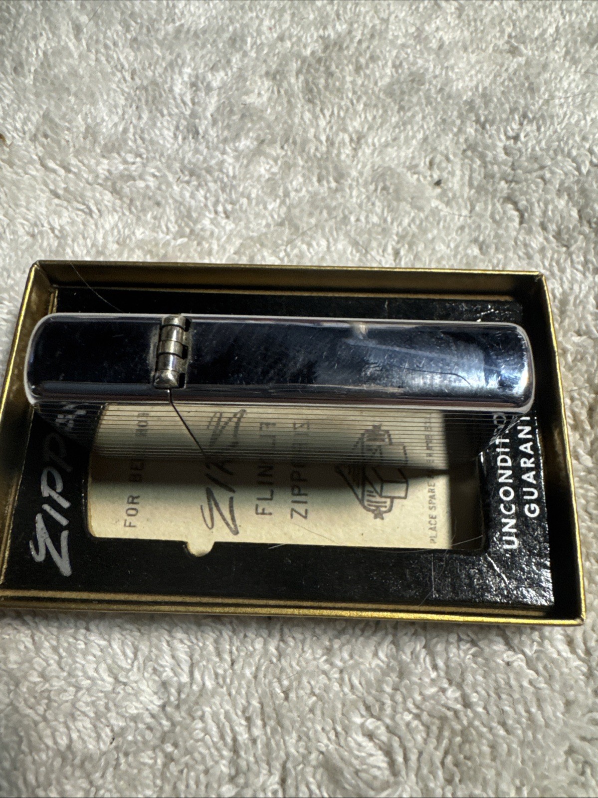 Vintage 1950s Zippo Chrome Slim Lighter Etched & Engraved CEM C.E.M. With Box
