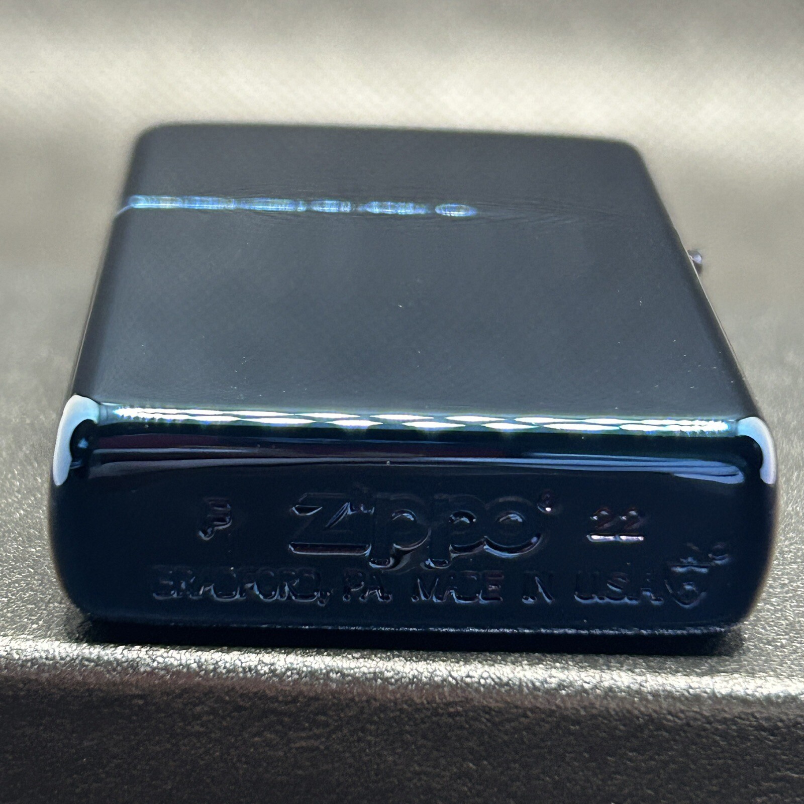 Zippo Armor Case Titanium Blue Side Logo Oil Lighter Etching Brass Japan New