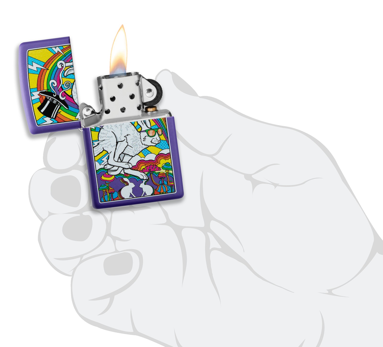Zippo White Rabbit Design Purple Matte Windproof Lighter, 237-090423