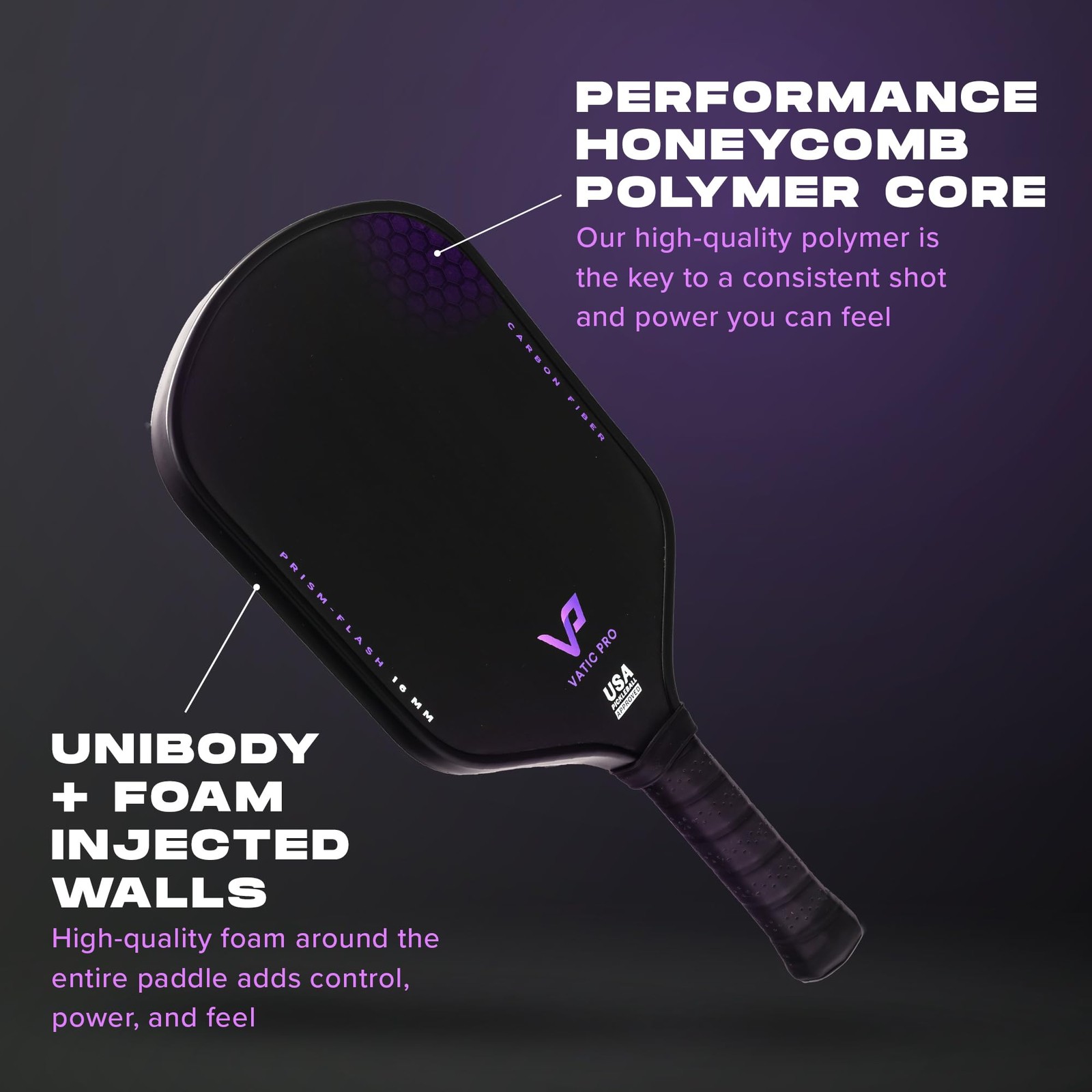 Vatic Pro Prism Flash Carbon Fiber 16Mm – Foam Injected Walls – Includes Paddle