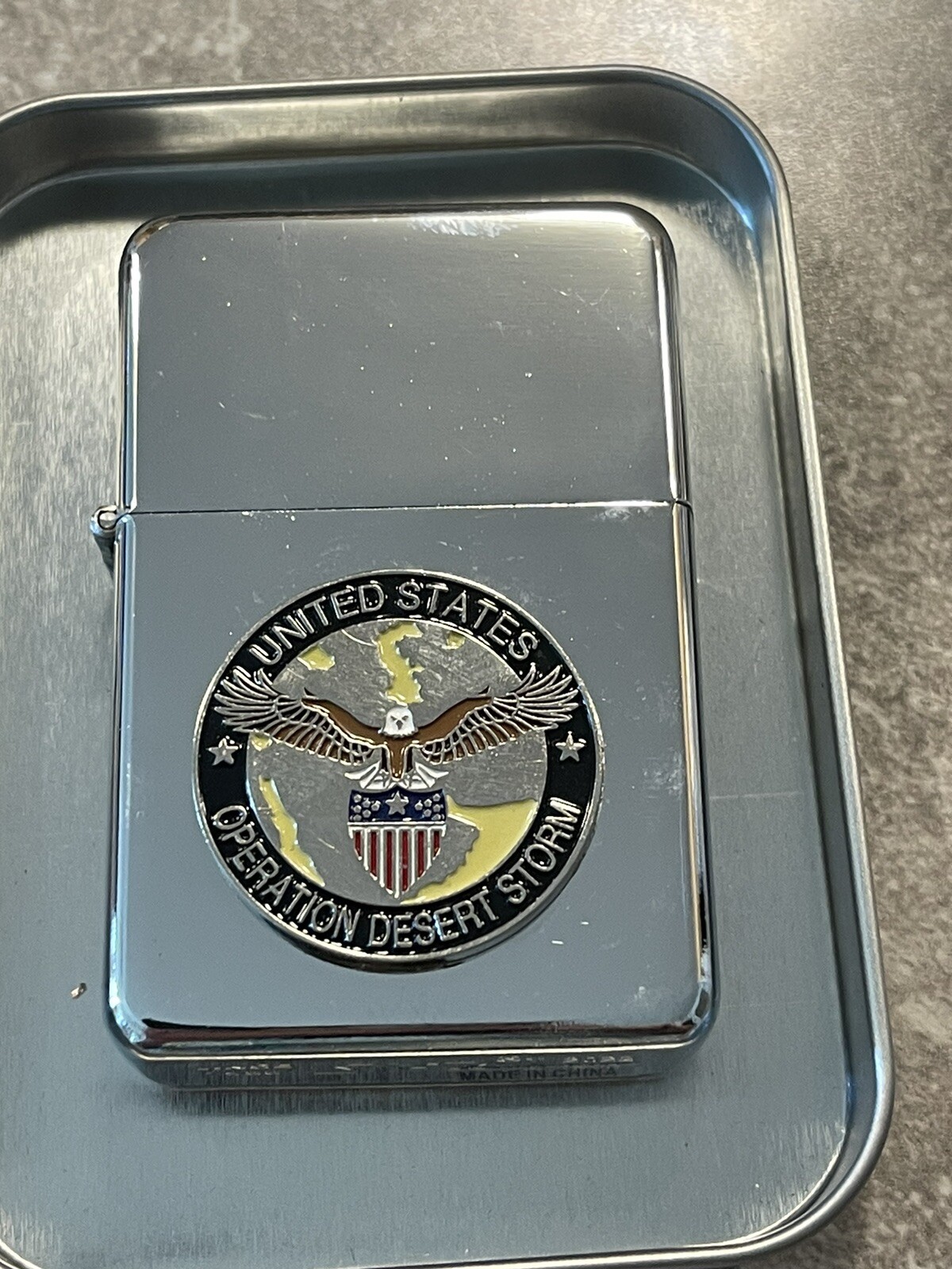 Military Earth chrome Lighter by Star The United Stated Operation Desert Storm