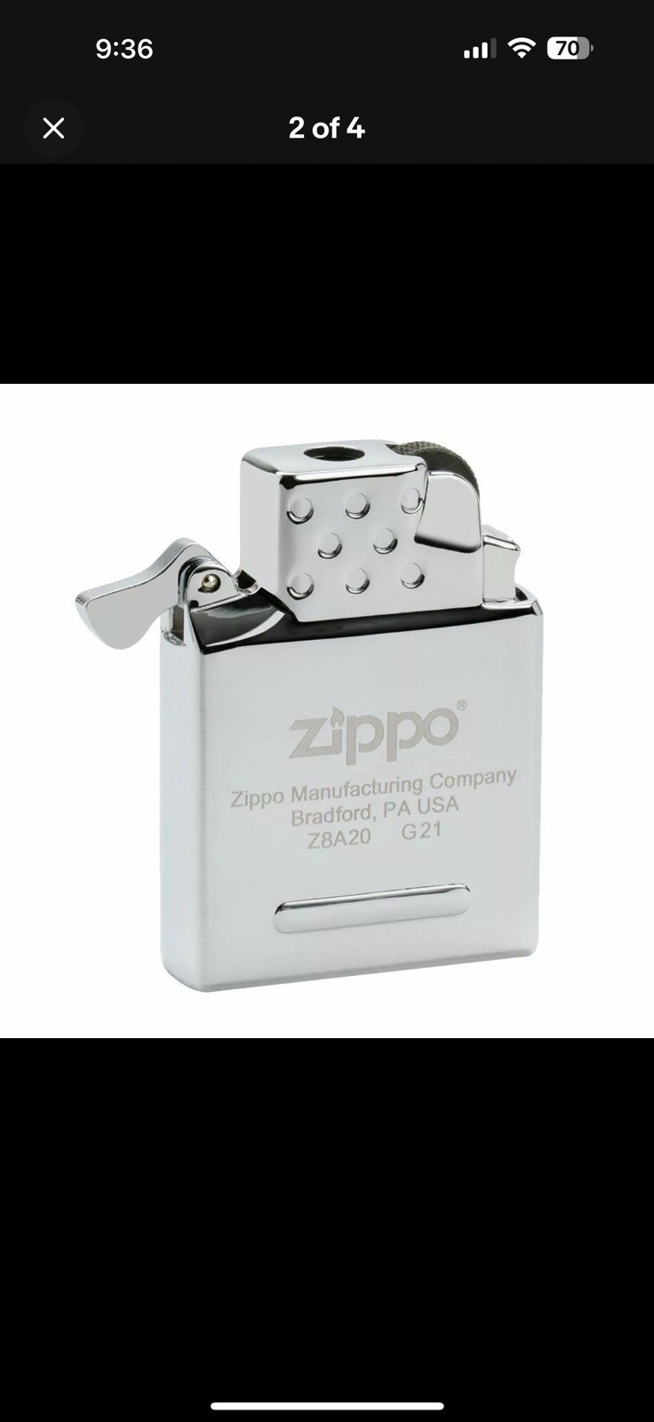 Zippo WPL Chrome Lighter & Zippo Yellow Flame Butane Insert Regular, Made USA