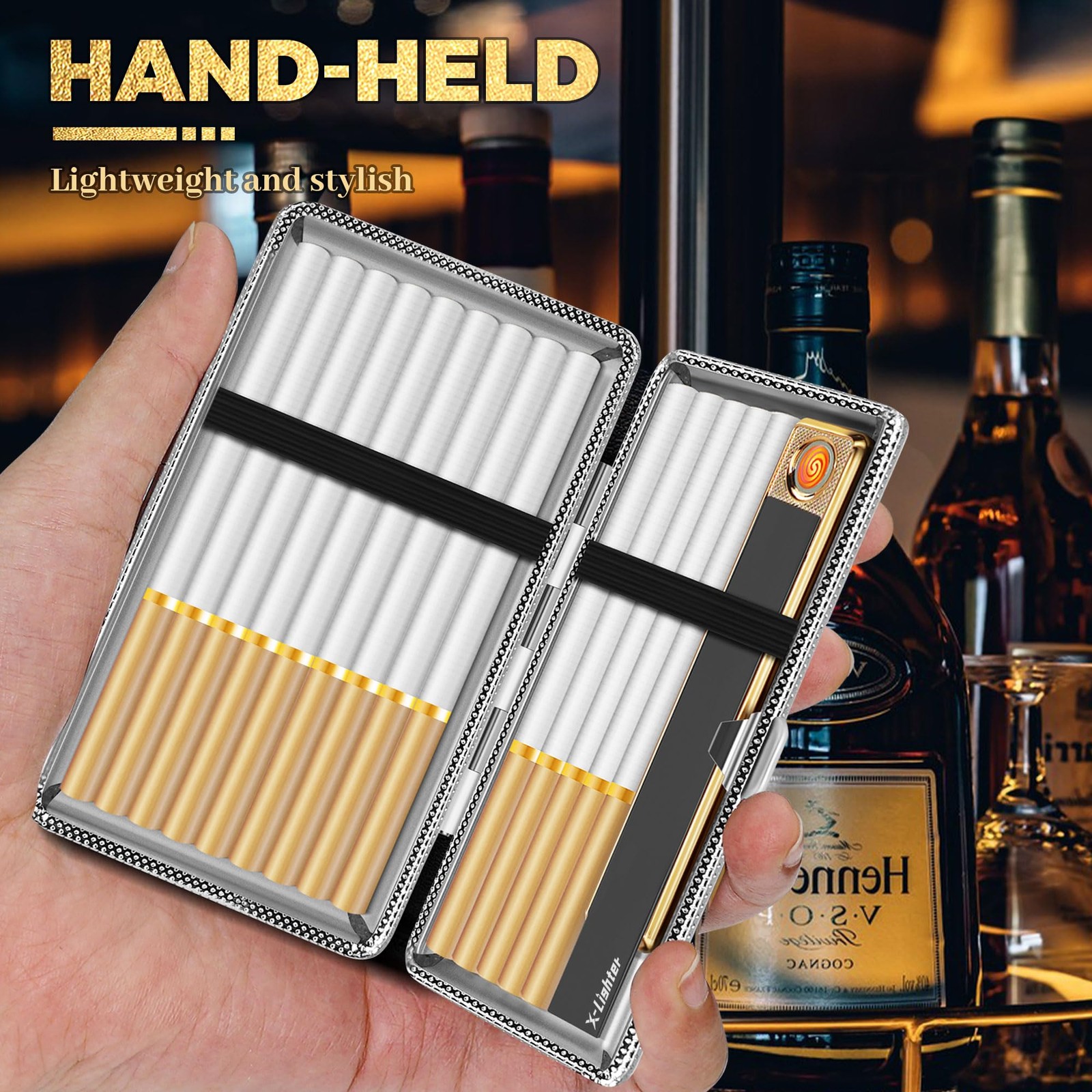 X-LIGHTER 2 Pack of Cigarette Case with Lighter for 100’s King Black + Brown