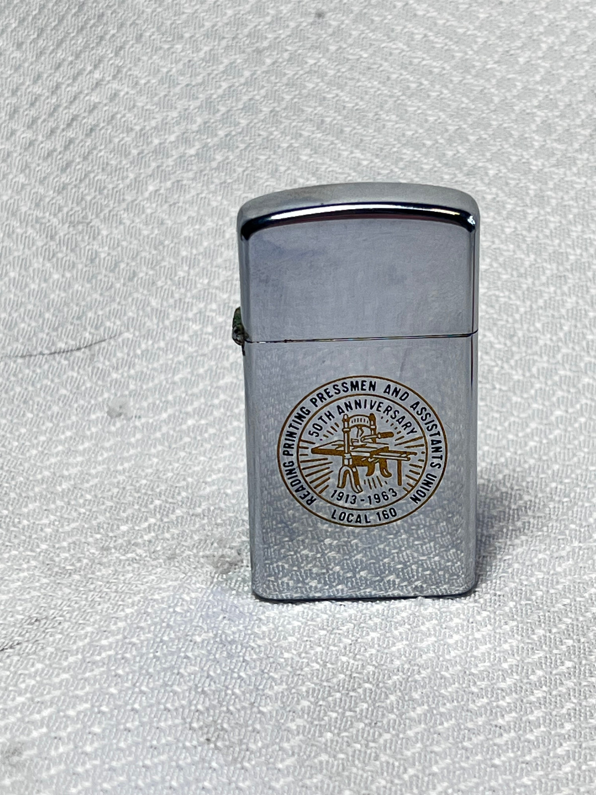 1964 Zippo Lighter Slim Reading PPAU-NA Union Local 160 High Polish Chrome USA