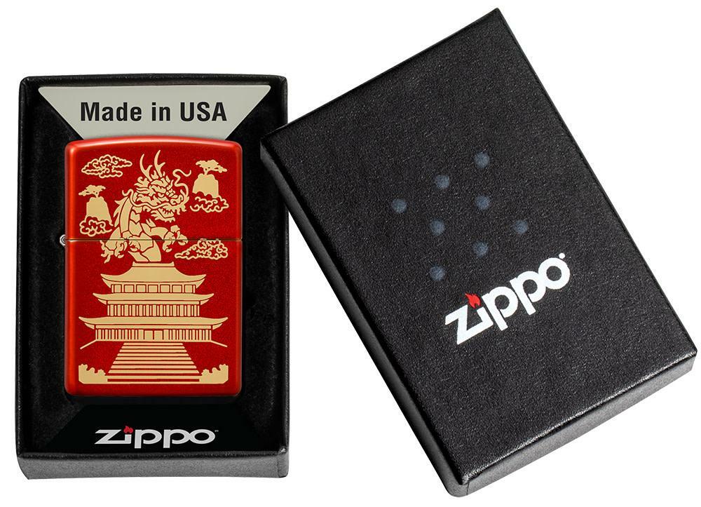 Zippo Windproof Lighter With Engraved Chinese Dragon & Pagoda, 49517, New In Box