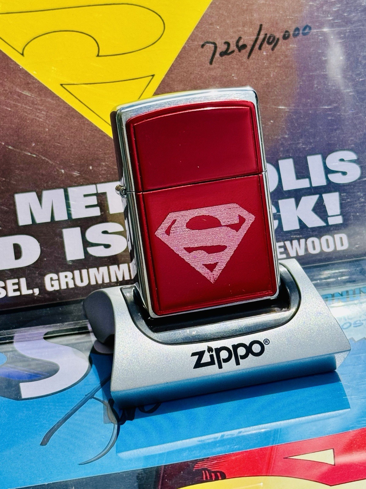 Zippo Superman Lighter Red Anodized Choice 20371 DC Comics 3D Emblem L-01 MIB