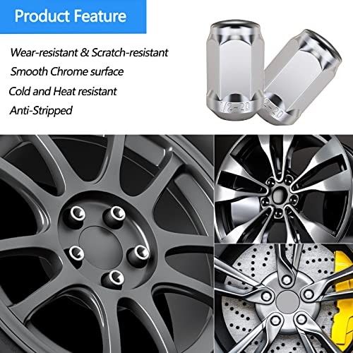 Chrome Wheel Lug Nuts 1/2 x 20, 1.38″ 3/4″ Hex Conical Replacement for Ford