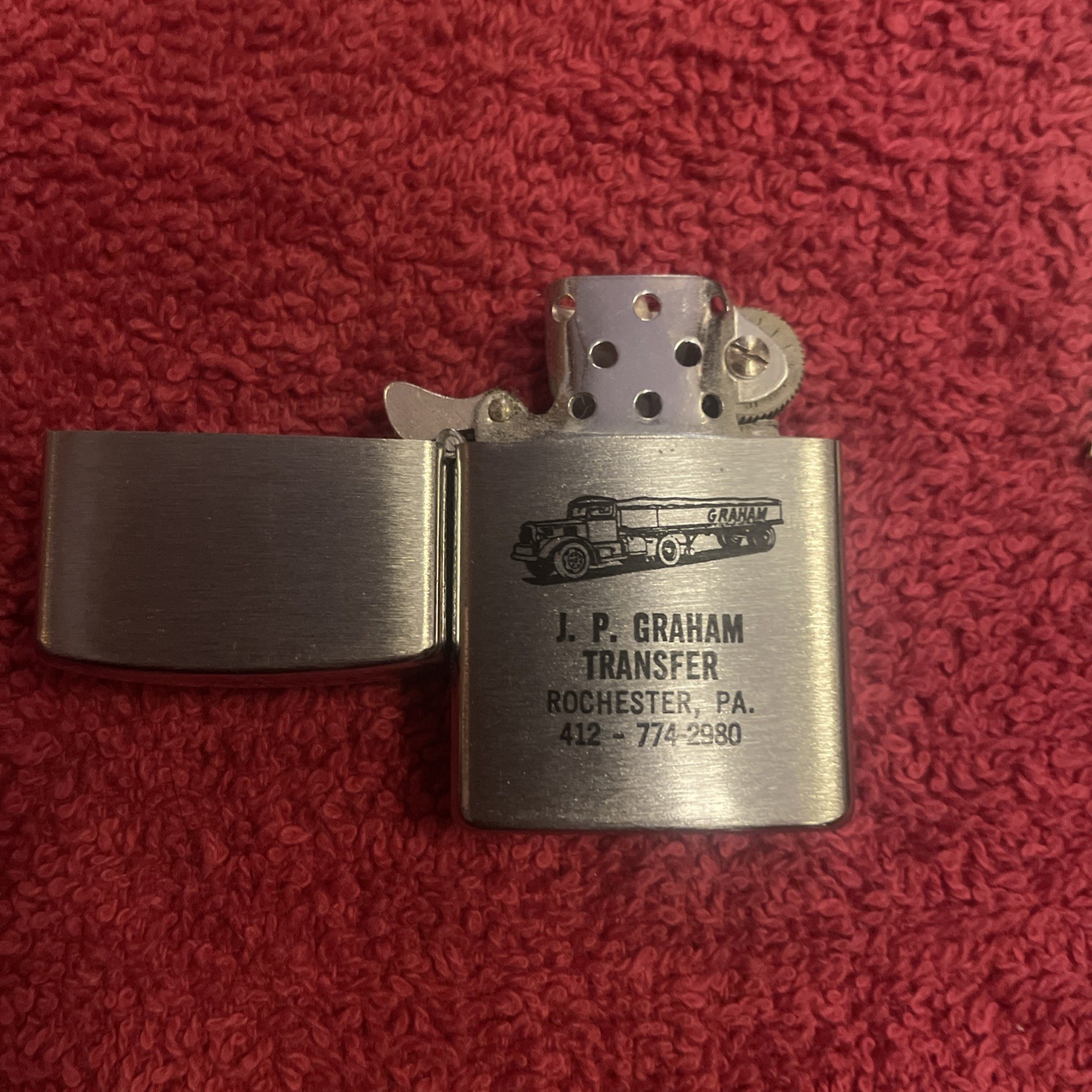 Vintage 1940s Windette LIGHTER With J.P. Graham Transfer Advertising Trucking