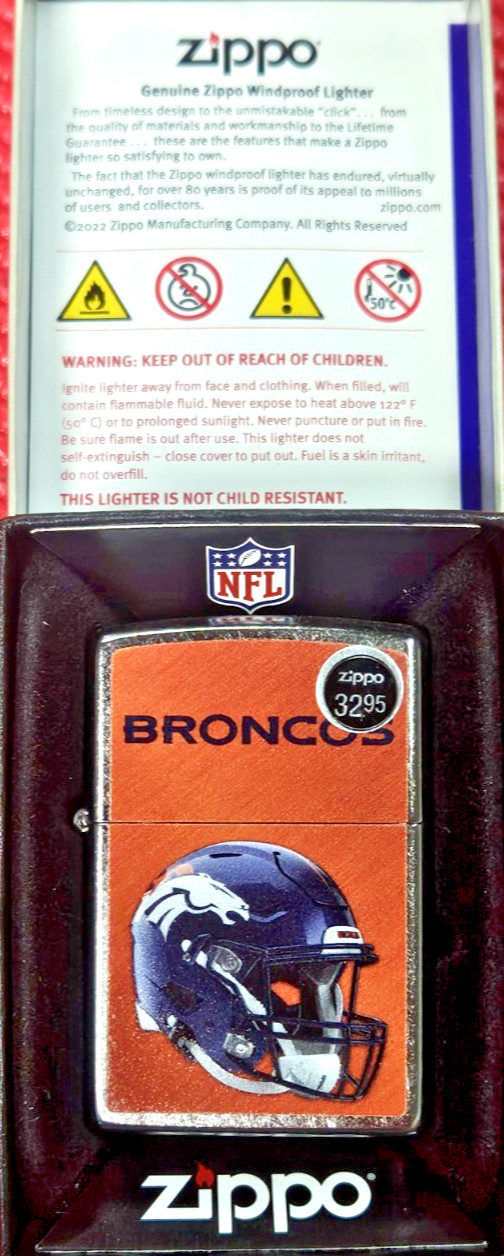 Zippo 48427 Windproof Lighter NFL Denver Broncos Logo New Old Stock