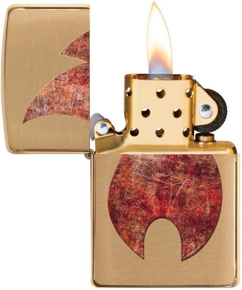 Zippo Oil Lighter Flame Design Brush Brass Antique Gold Print Processing NEW