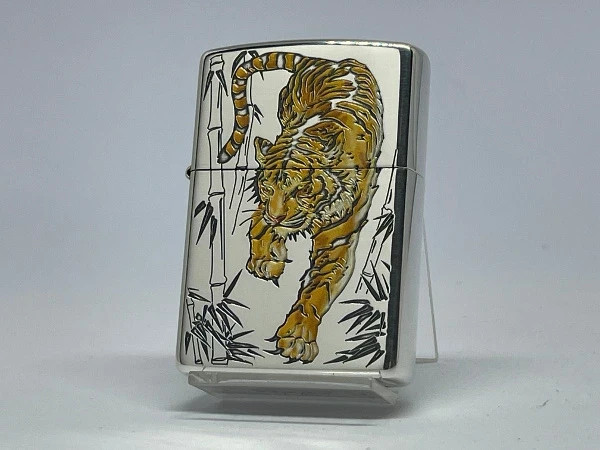 Zippo Painted Tiger Japanese Pattern Silver Plated Smoked Color Print Lighter