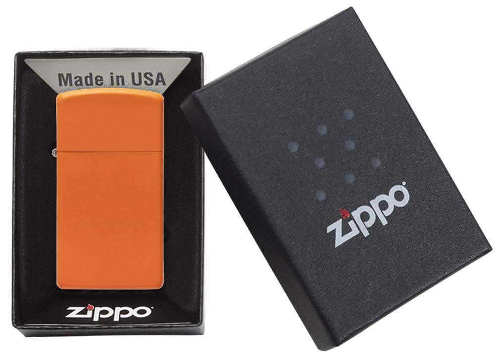 Zippo Windproof Slim Orange Lighter with Matte Finish, 1631, New In Box