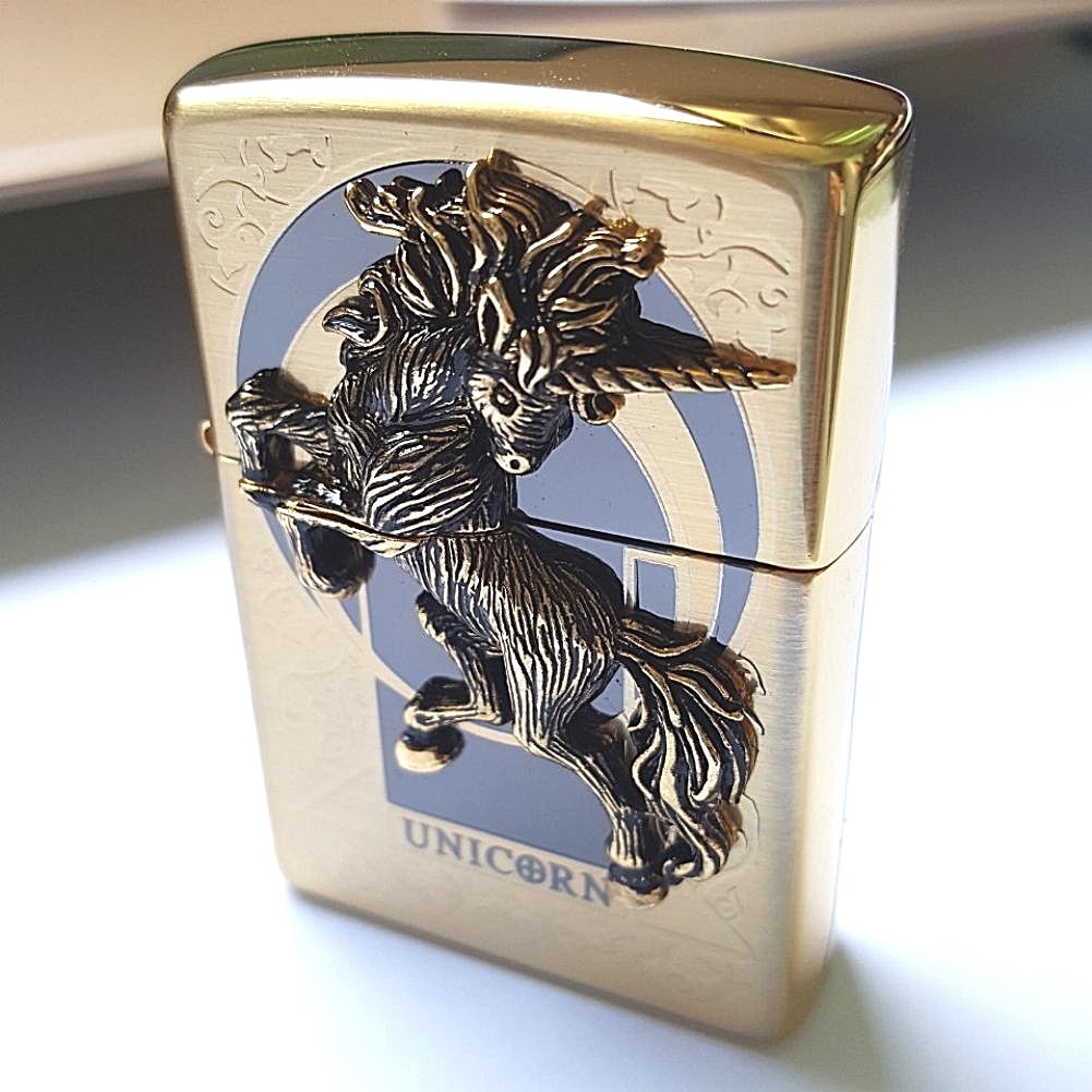 Zippo Unicorn Gold Lighters Genuine Original Packing 6 Flints set GIFT