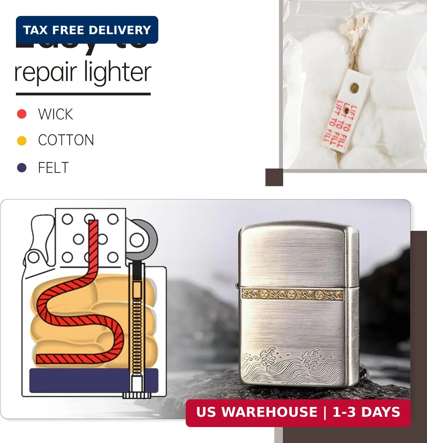 Cotton Compatible with Zippo Lighter,2 Pack,Replacement Parts Comaptible with Zi