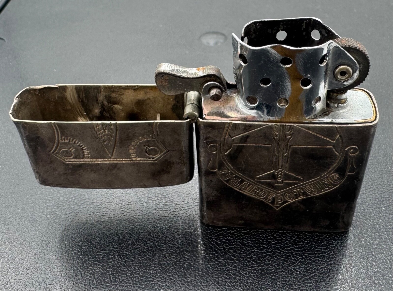 1953 Korea Airmen Open Mess 75th Air Depot Wing Sterling Silver Lighter Case