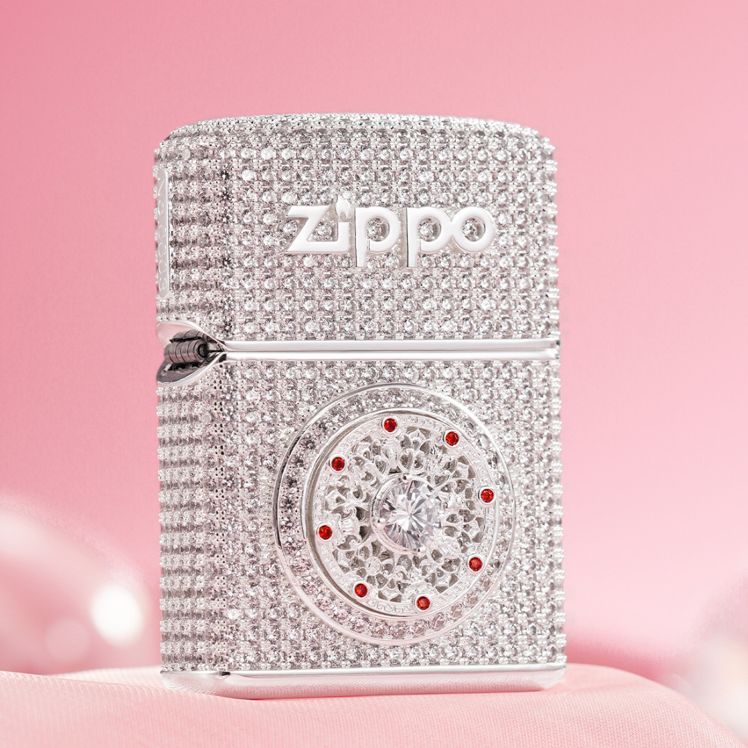 Zippo Lighter with Full Crystal Decoration, Eight-Treasure Compass Design