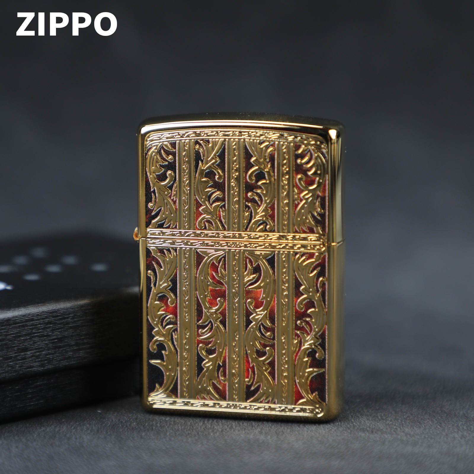 Zippo Double-Sided Red Lacquer Arabesque Lighter – Gift & Collectible