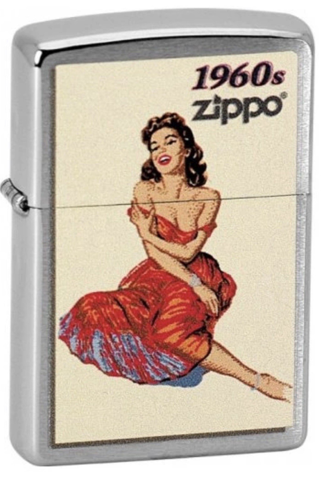 Zippo Windy Vintage Nose Art Red Dress Pinup 1960 Era Satin Chrome Lighter NEW