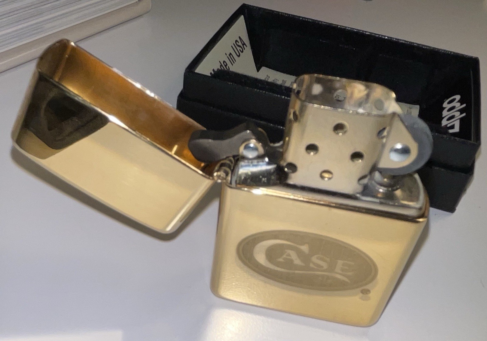 New Case XX Logo Brass Shiny Windproof USA Zippo Lighter No fluid CASE knife