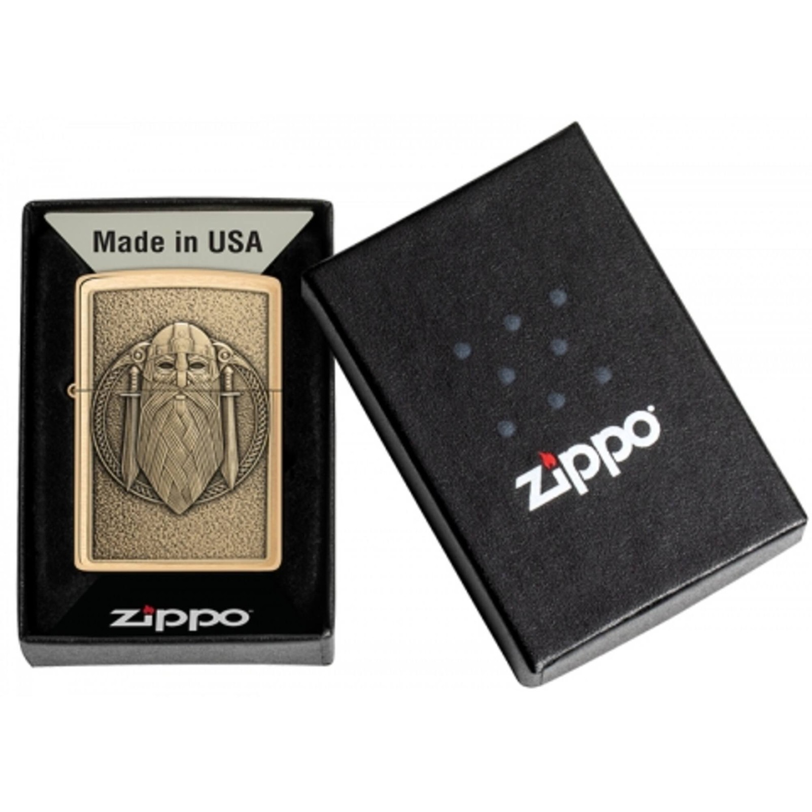 Zippo Windproof Pocket Lighter Odin Emblem Design Brushed Brass Finish 46856
