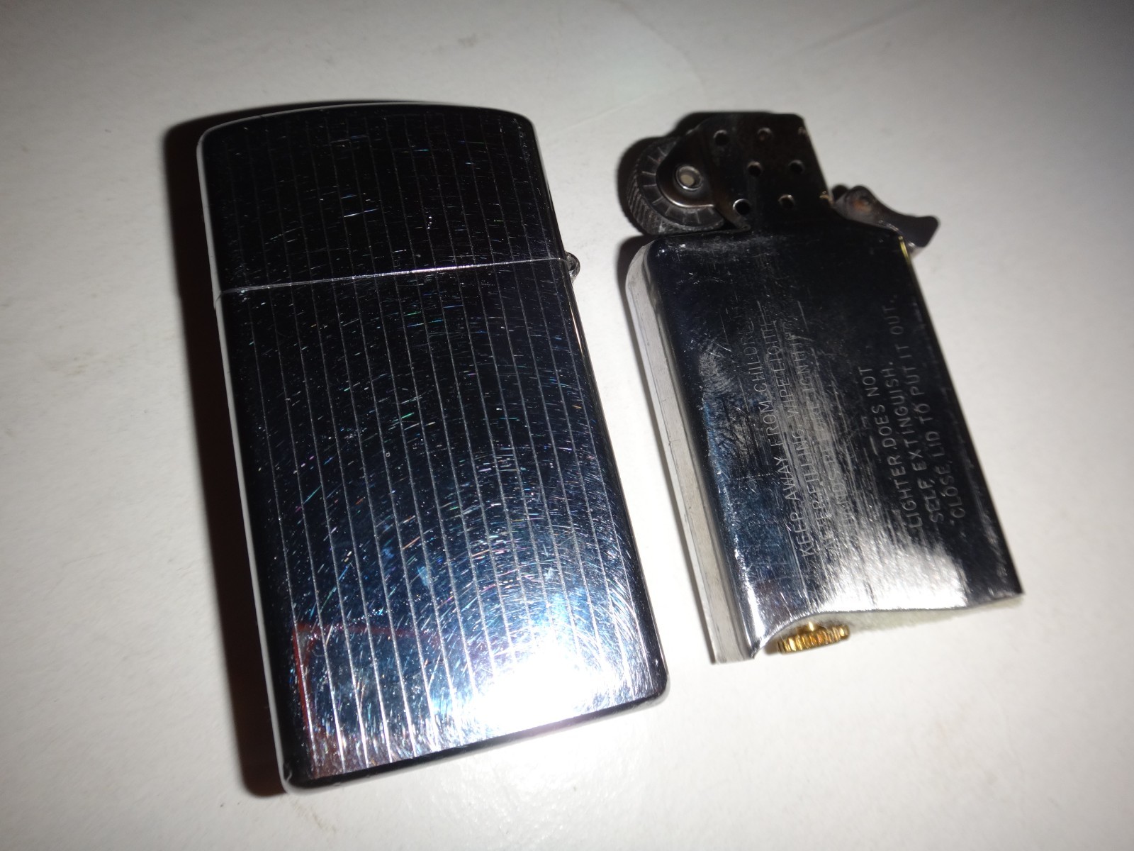 Vintage Year 1972 Zippo Slim Lighter with LUCK and 4 DICES Sticker