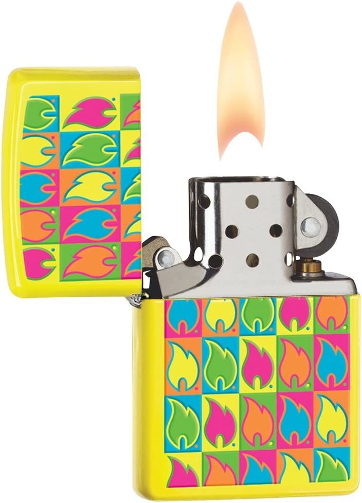 Zippo Boxed Flames Neon Yellow 28954