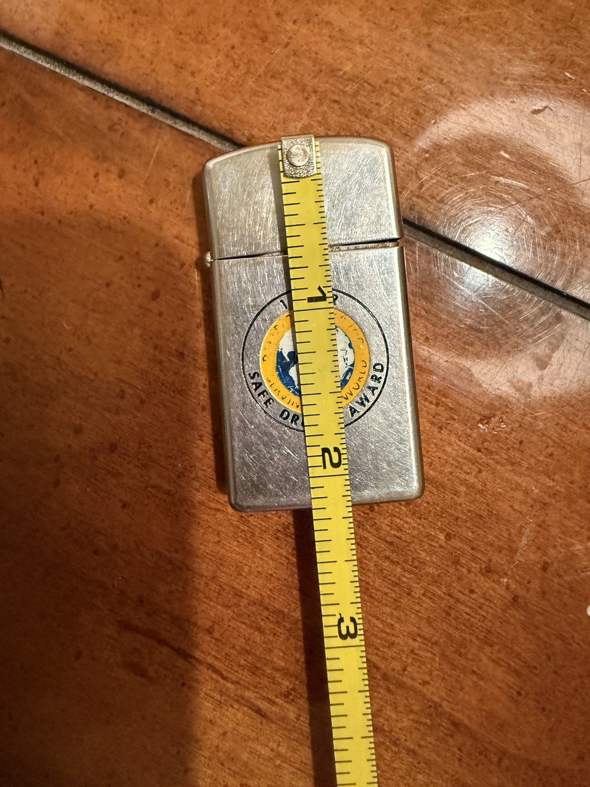1956 Zippo Lighter Slim “safe driver award” ( Needs New Flint + Fluid )