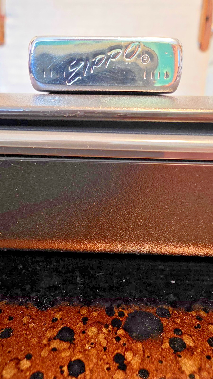 VINTAGE 1966 ZIPPO HIGH POLISH CHROME LIGHTER. FORMICA ADVERTISING. GREAT USED