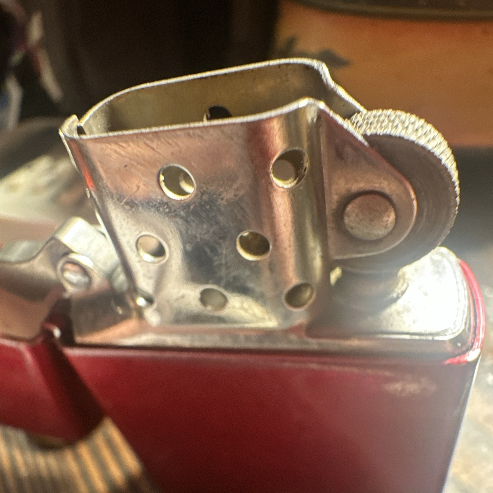 Zippo Red Lighter Made in U.S.A. Bradford, PA Bottom Stamp E 06