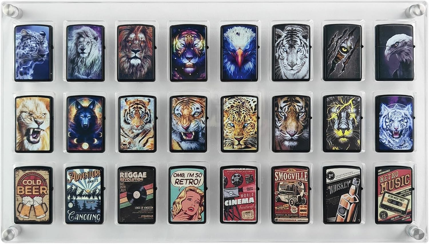 Modern 24 Capacity Zippo Lighter Display Case – Clear Wall Rack for Collectors