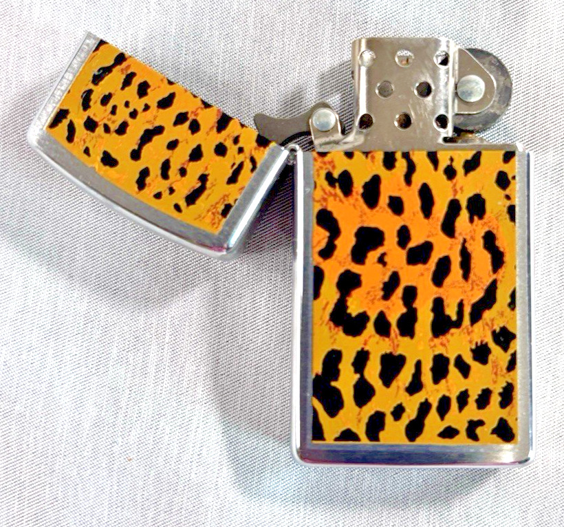 Zippo Lighter Slim Vintage 2002 Brown Black Leopard Animal Print Bradford