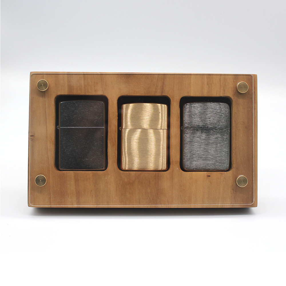 Zippo Lighter Display of Three/ All Models Available Armor 1935-1941 Walnut Wood