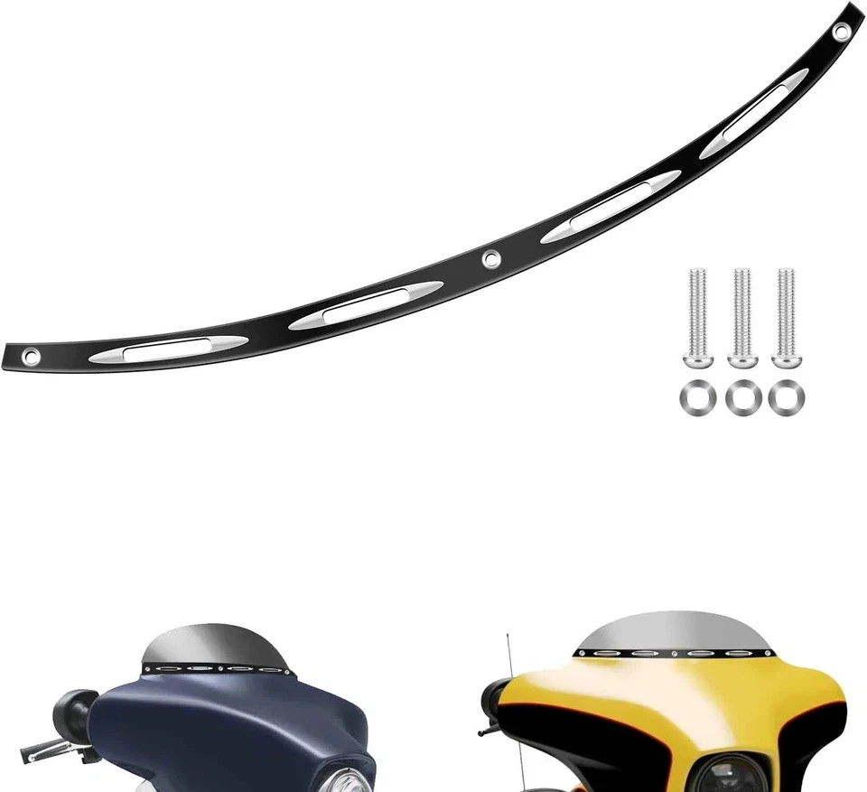 Windshield Trim Motorcycle Windscreen CNC Cut Fit for Harley 1996-2013 Black