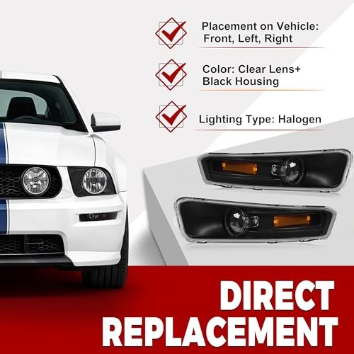 Pair Turn Signal Lights Compatible with 2005-2009 Clear Lens Black Housing