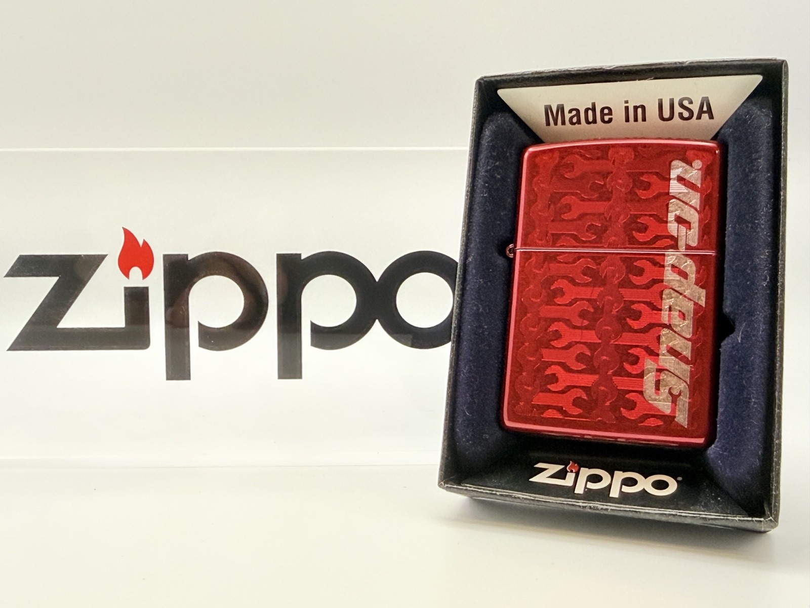 GENUINE ZIPPO LIGHTER RED SPANNER DESIGN SNAP ON COLLECTABLE BOXED & NEW