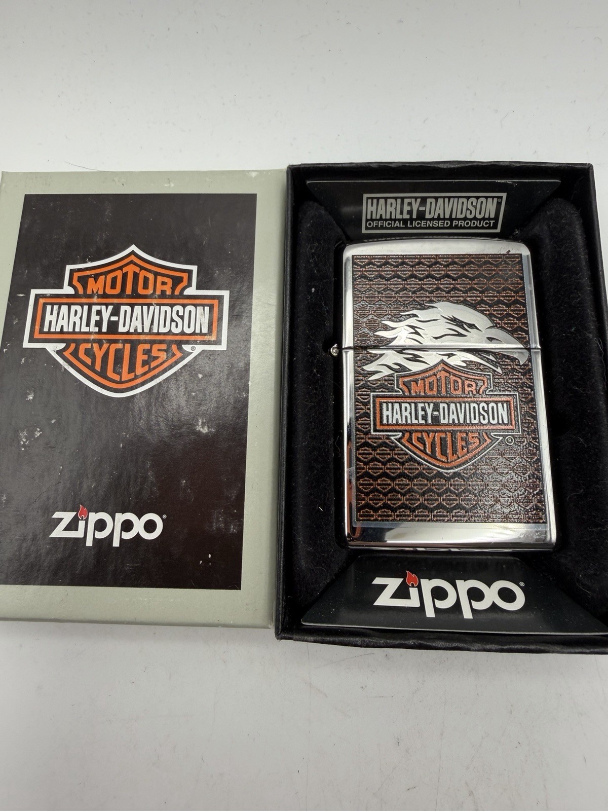 Vintage 2012 Harley Davidson Eagle Bar & Shield HP Chrome Zippo Lighter New