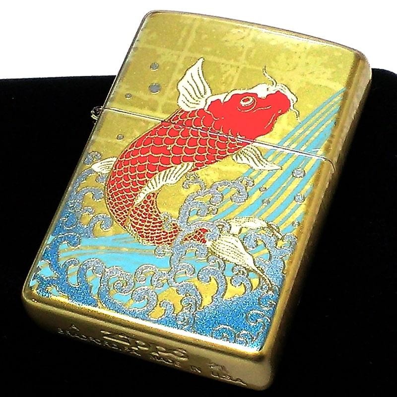 Real gold lacquer Makie Koi Fish Carp Japanese Gold Tank Zippo Oil Lighter