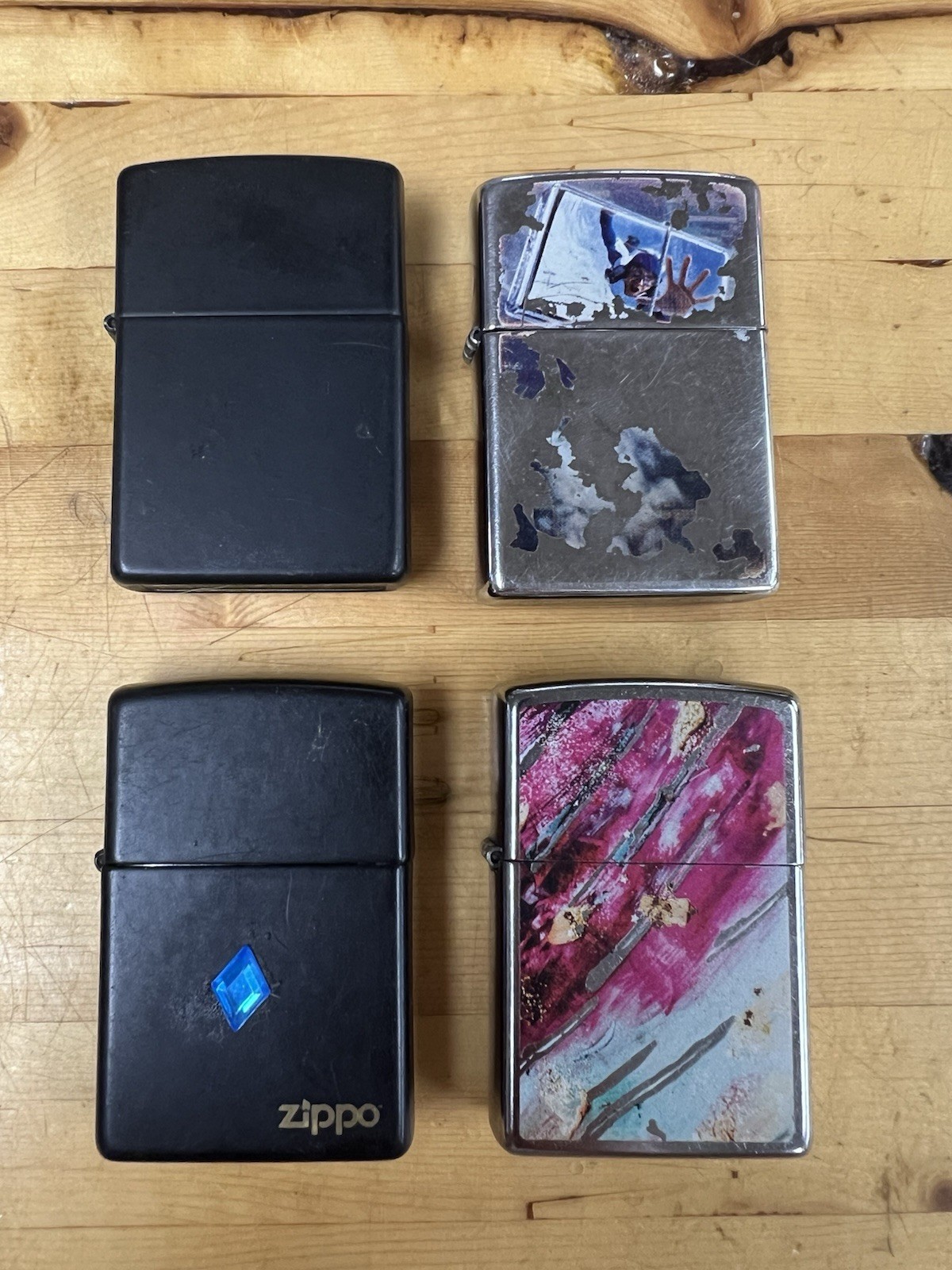 Lot Of 4 Zippo Lighters Made In USA Variety Of Designs